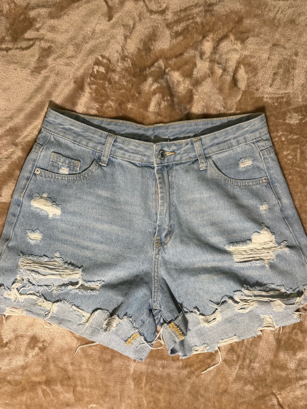 SHEIN Light Blue Distressed Denim Cutoff Shorts